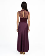 Abito  Elegante Bordeaux con Corpetto  in Pizzo - Rinascimento