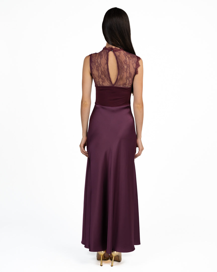 Abito  Elegante Bordeaux con Corpetto  in Pizzo - Rinascimento