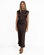 Abito Longuette Drappeggiato Marrone Cioccolato - Pennyblack