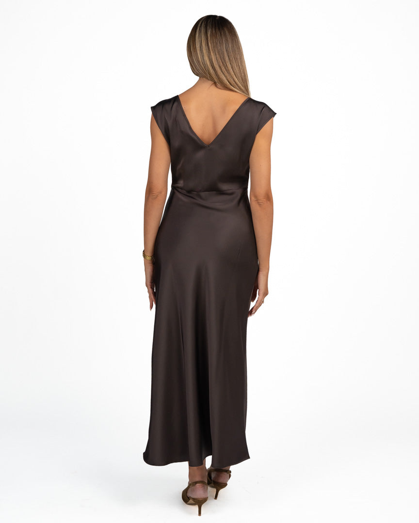 Abito Longuette Drappeggiato Marrone Cioccolato - Pennyblack