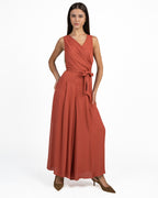 Tuta Jumpsuit Fluida con scollo Incrociato e Cintura ruggine - Pennyblack
