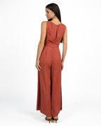 Tuta Jumpsuit Fluida con scollo Incrociato e Cintura ruggine - Pennyblack