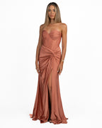 Abito Lungo con Corsetto e Nodo Drappeggiato terracotta - Berti Mode Collection