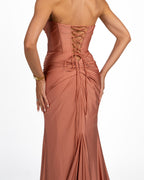 Abito Lungo con Corsetto e Nodo Drappeggiato terracotta - Berti Mode Collection