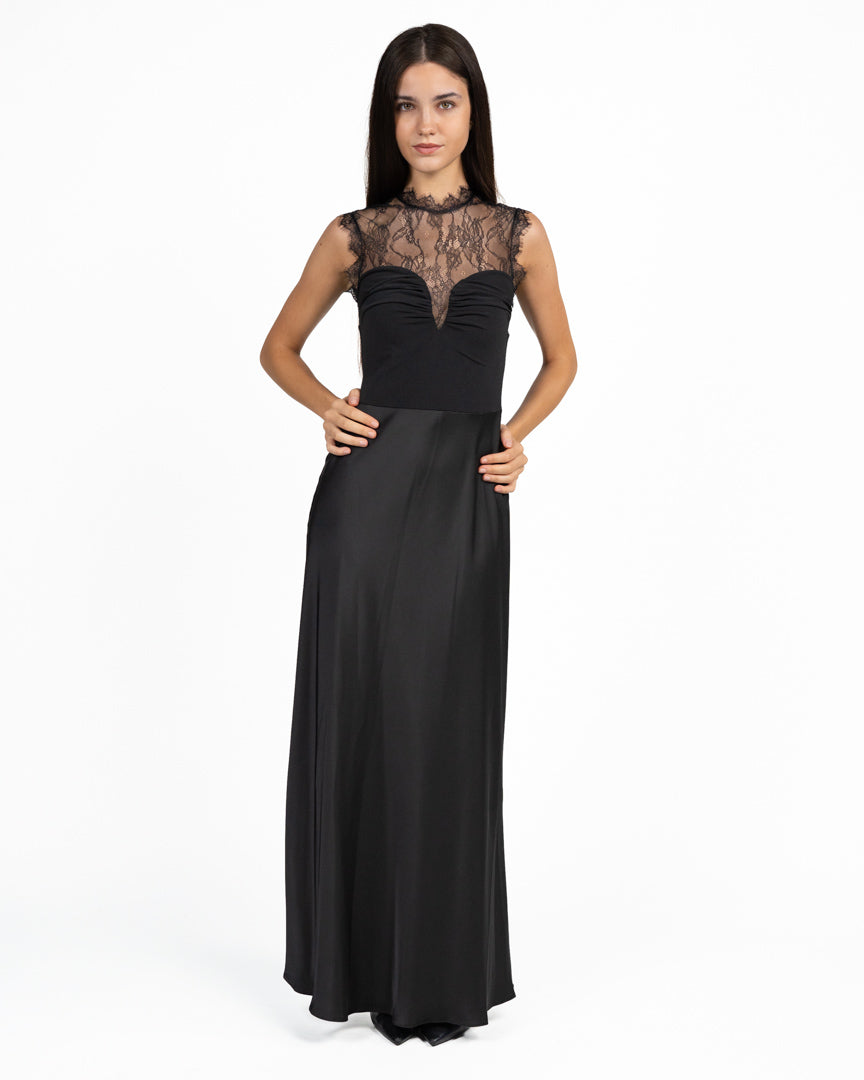 Abito  Elegante Nero con Corpetto  in Pizzo - Rinascimento
