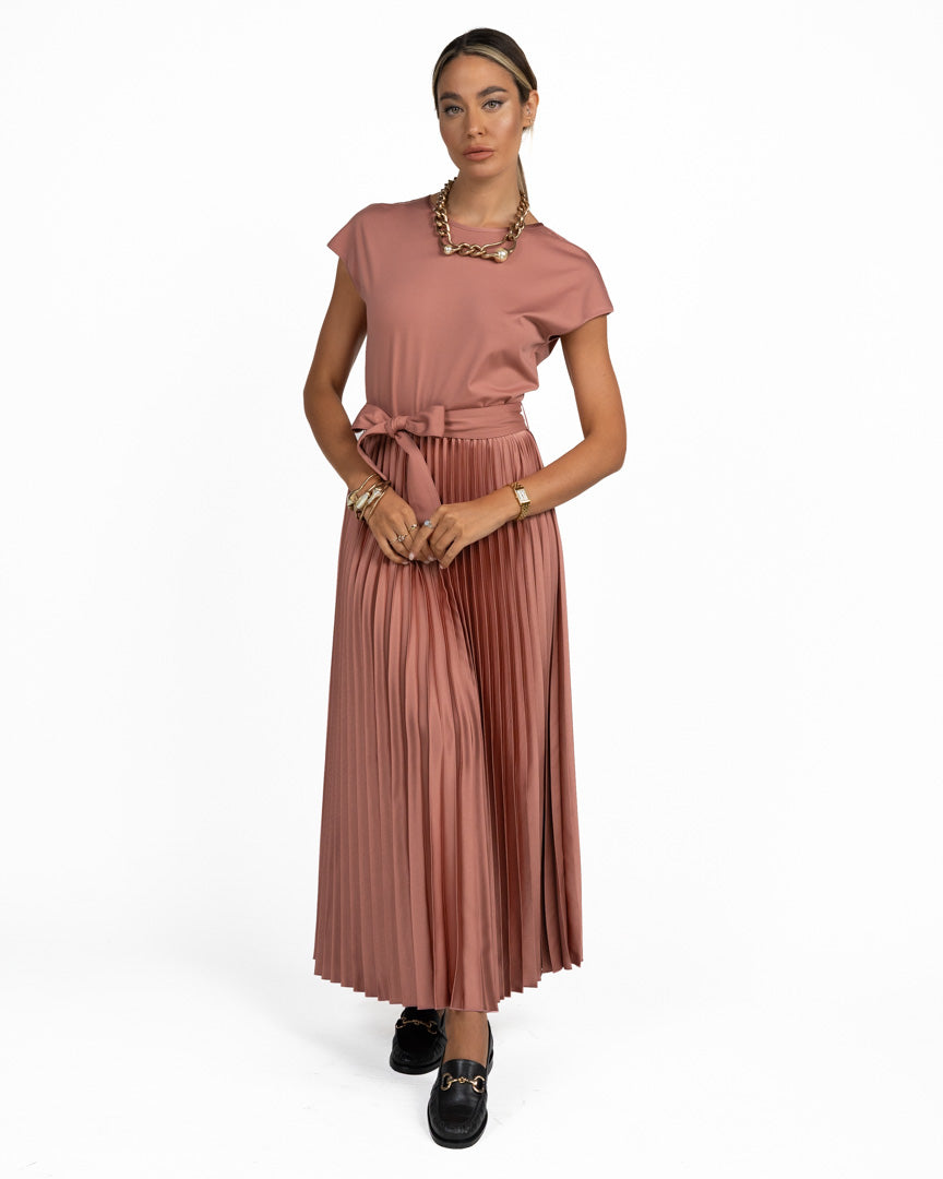 Abito Longuette Misto Jersey e Gonna Plissé Rosa Antico - Weekend Max Mara
