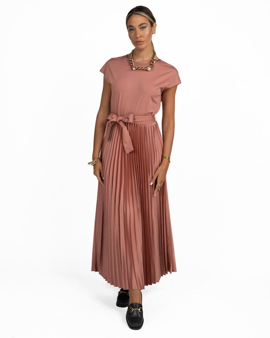 Abito Longuette Misto Jersey e Gonna Plissé Rosa Antico - Weekend Max Mara