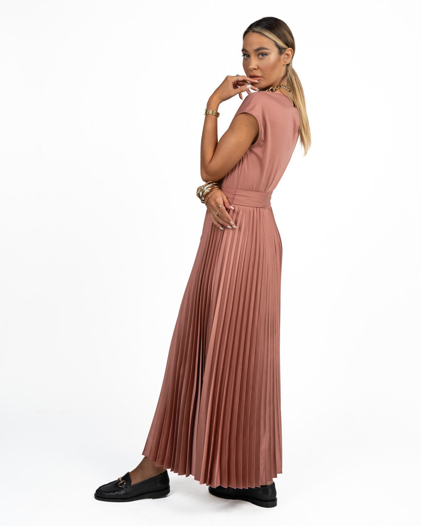 Abito Longuette Misto Jersey e Gonna Plissé Rosa Antico - Weekend Max Mara