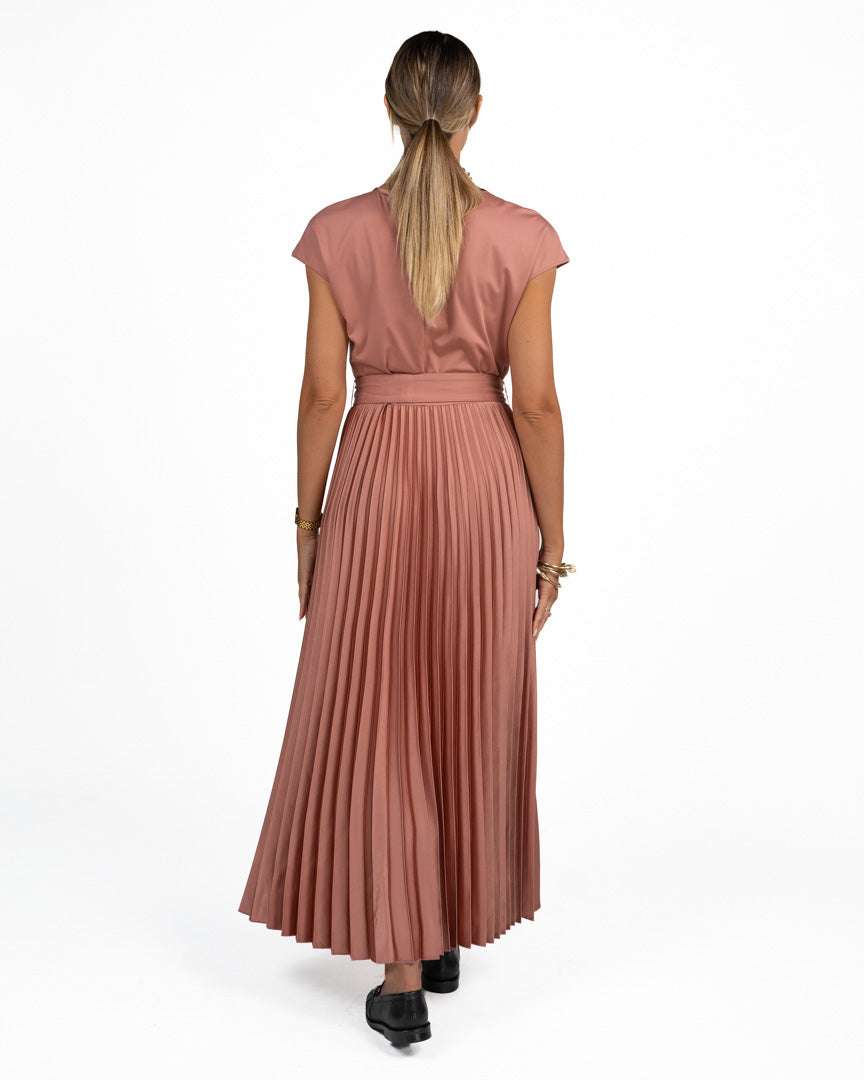 Abito Longuette Misto Jersey e Gonna Plissé Rosa Antico - Weekend Max Mara