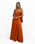 Abito in satin con spalline gioiello color ruggine - Berti Mode Collection