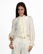 Blusa in Pura Seta Burro con Volants e Polsini Arricciati - Marella