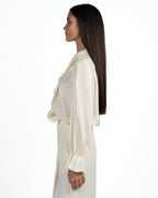 Blusa in Pura Seta Burro con Volants e Polsini Arricciati - Marella