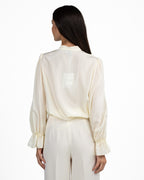 Blusa in Pura Seta Burro con Volants e Polsini Arricciati - Marella