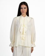 Blusa in Pura Seta Burro con Volants e Polsini Arricciati - Marella