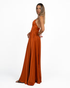 Abito in satin con spalline gioiello color ruggine - Berti Mode Collection