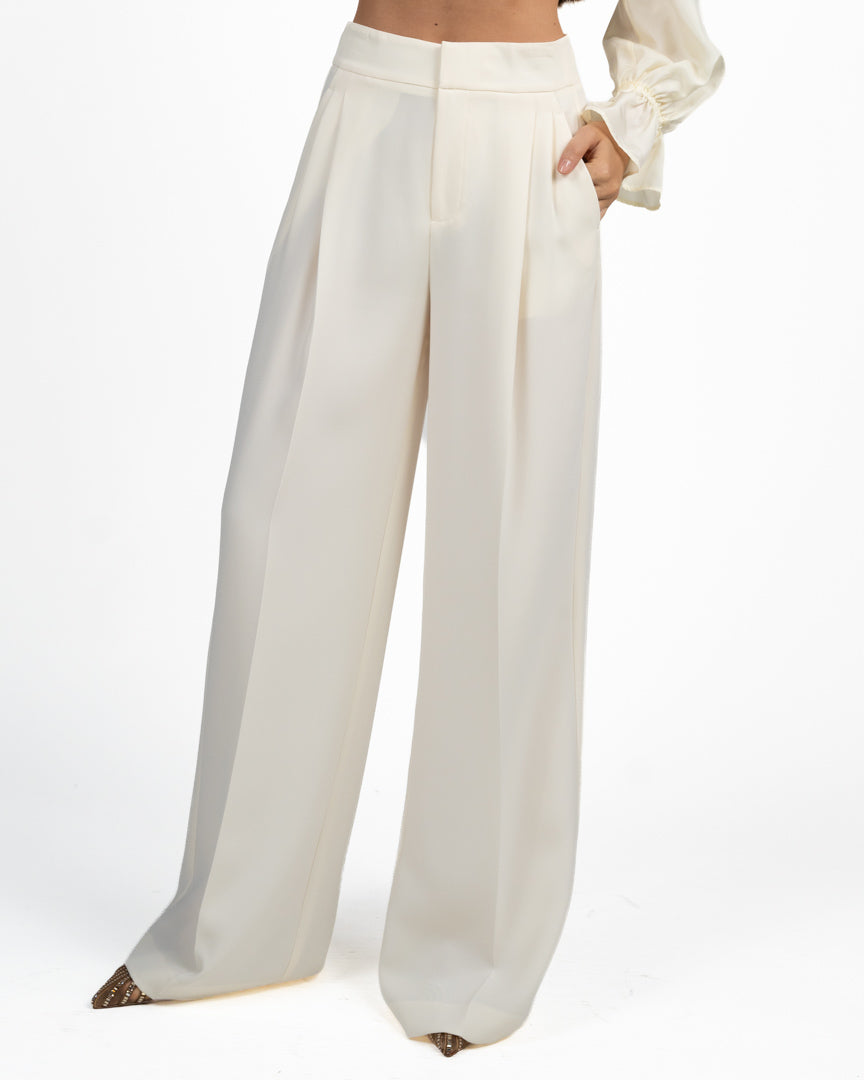 Pantalone Palazzo a Vita Alta con Pince Panna - Twinset