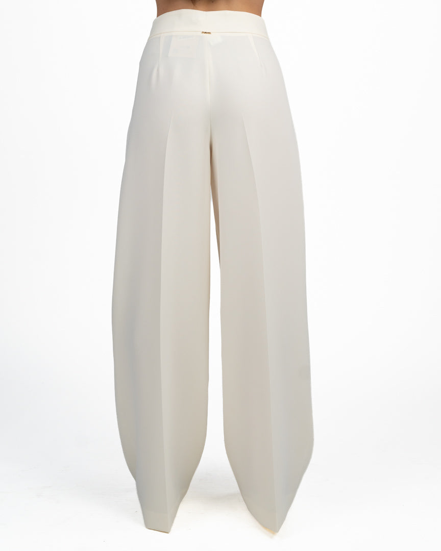 Pantalone Palazzo a Vita Alta con Pince Panna - Twinset
