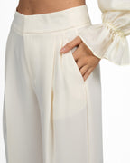 Pantalone Palazzo a Vita Alta con Pince Panna - Twinset