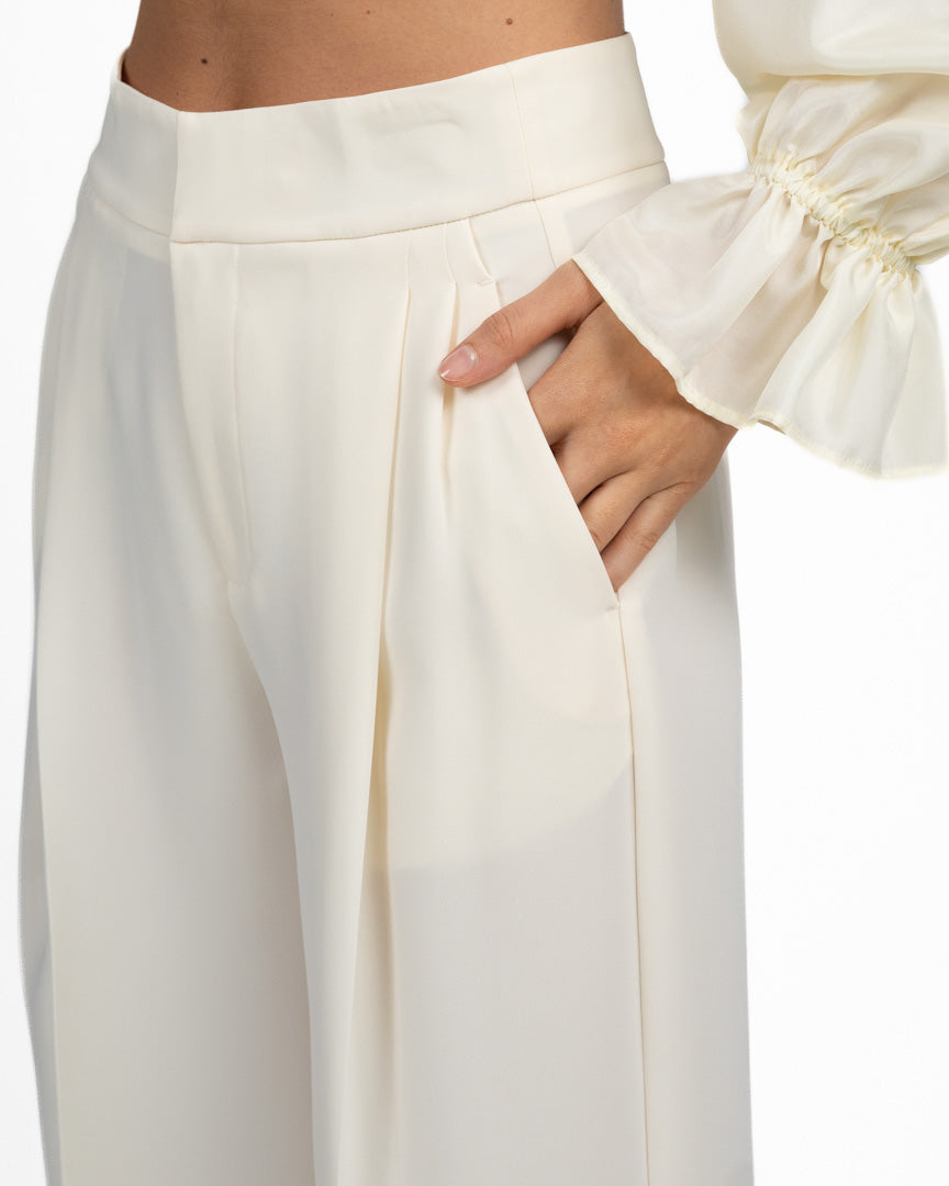 Pantalone Palazzo a Vita Alta con Pince Panna - Twinset