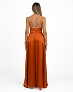 Abito in satin con spalline gioiello color ruggine - Berti Mode Collection