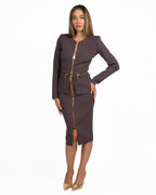 Gonna Tubino in Maglia Cioccolato con Zip Dorata - Elisabetta Franchi