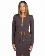 Giacca Strutturata Girocollo con Zip Dorate cioccolato - Elisabetta Franchi