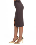 Gonna Tubino in Maglia Cioccolato con Zip Dorata - Elisabetta Franchi