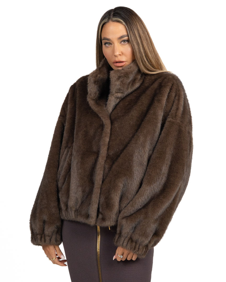 Pelliccia Ecologica con Collo Alto Marrone - Weekend Max Mara