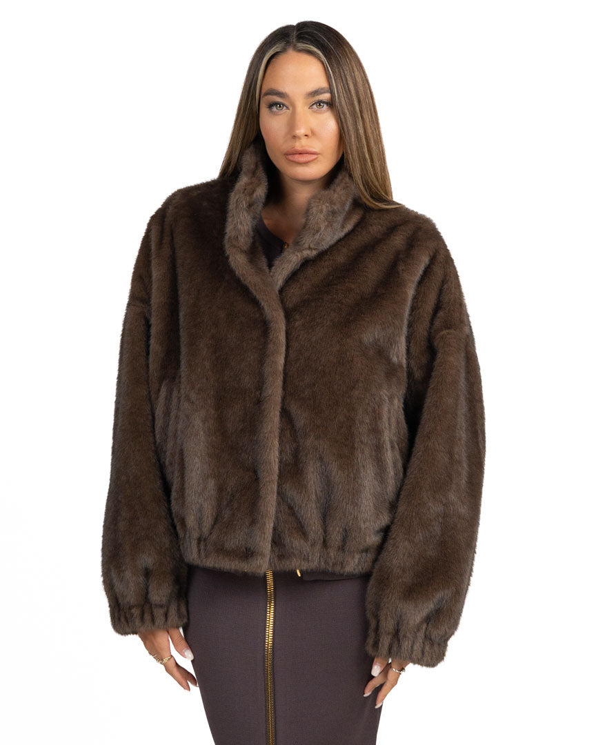 Pelliccia Ecologica con Collo Alto Marrone - Weekend Max Mara