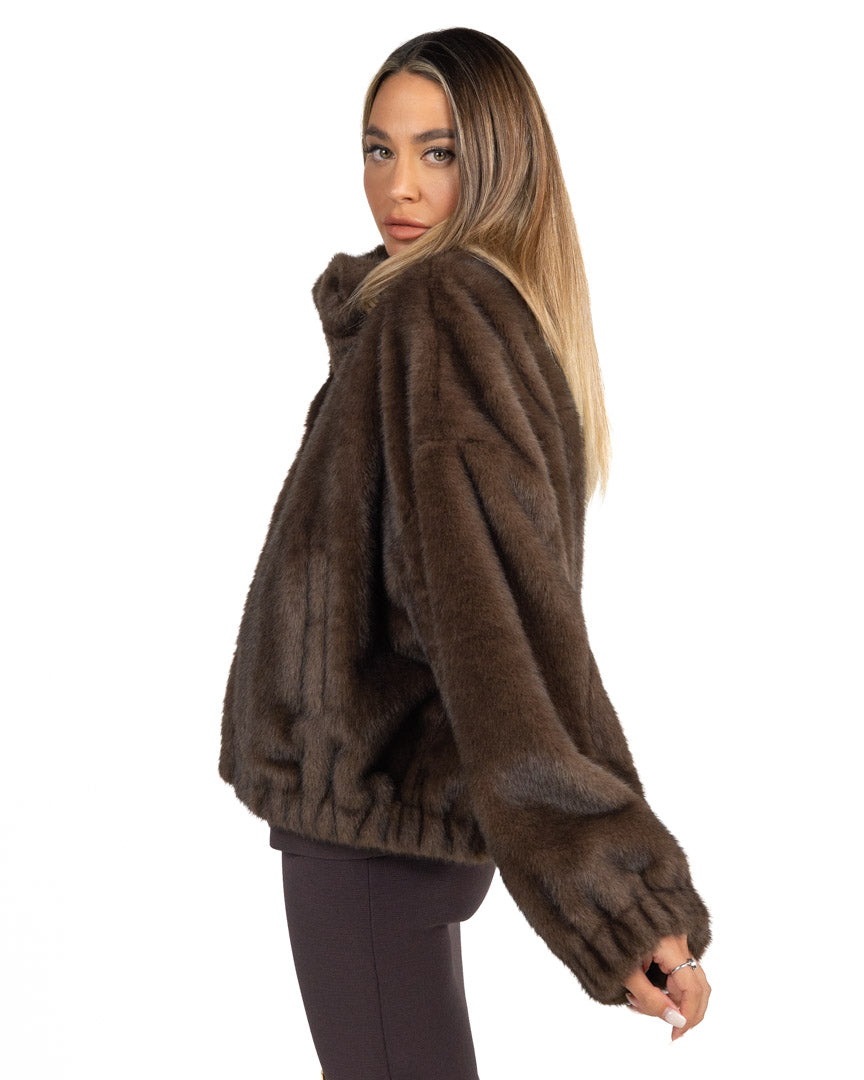 Pelliccia Ecologica con Collo Alto Marrone - Weekend Max Mara