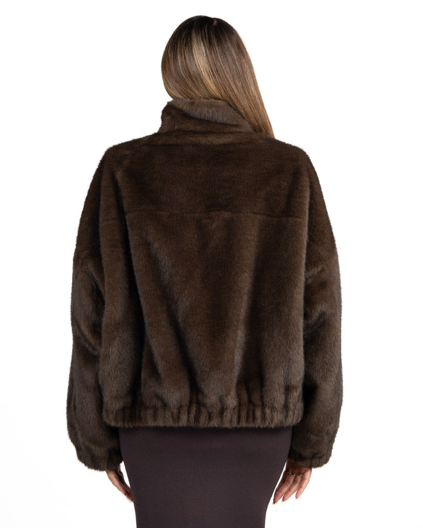 Pelliccia Ecologica con Collo Alto Marrone - Weekend Max Mara