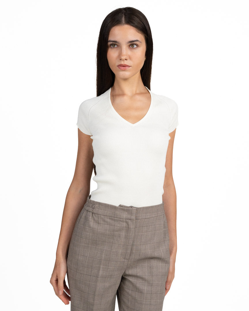 T-shirt Sottogiacca in Maglia a Costine con Scollo a V - Marella