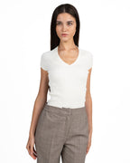 T-shirt Sottogiacca in Maglia a Costine con Scollo a V - Marella