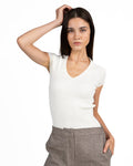 T-shirt Sottogiacca in Maglia a Costine con Scollo a V - Marella
