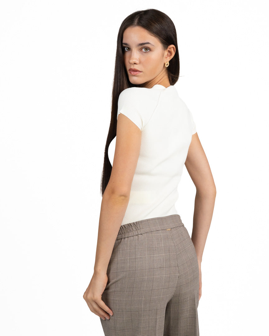 T-shirt Sottogiacca in Maglia a Costine con Scollo a V - Marella
