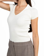T-shirt Sottogiacca in Maglia a Costine con Scollo a V - Marella