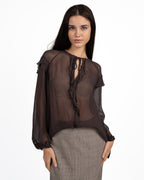 Blusa Semitrasparente in Chiffon con Rouches cioccolato - Marella