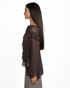 Blusa Semitrasparente in Chiffon con Rouches cioccolato - Marella