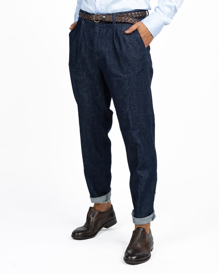 Pantaloni in Denim Sartoriale con Pinces - Roy Roger's