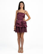 Abito Corto da Party con Scultura Ruffled e Volant in Tulle bordeaux - Rinascimento