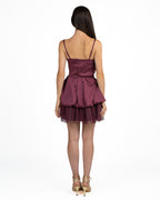 Abito Corto da Party con Scultura Ruffled e Volant in Tulle bordeaux - Rinascimento