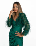 Giacchino Cropped Gioiello con Piume verde - Berti Mode Collection