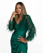 Giacchino Cropped Gioiello con Piume verde - Berti Mode Collection