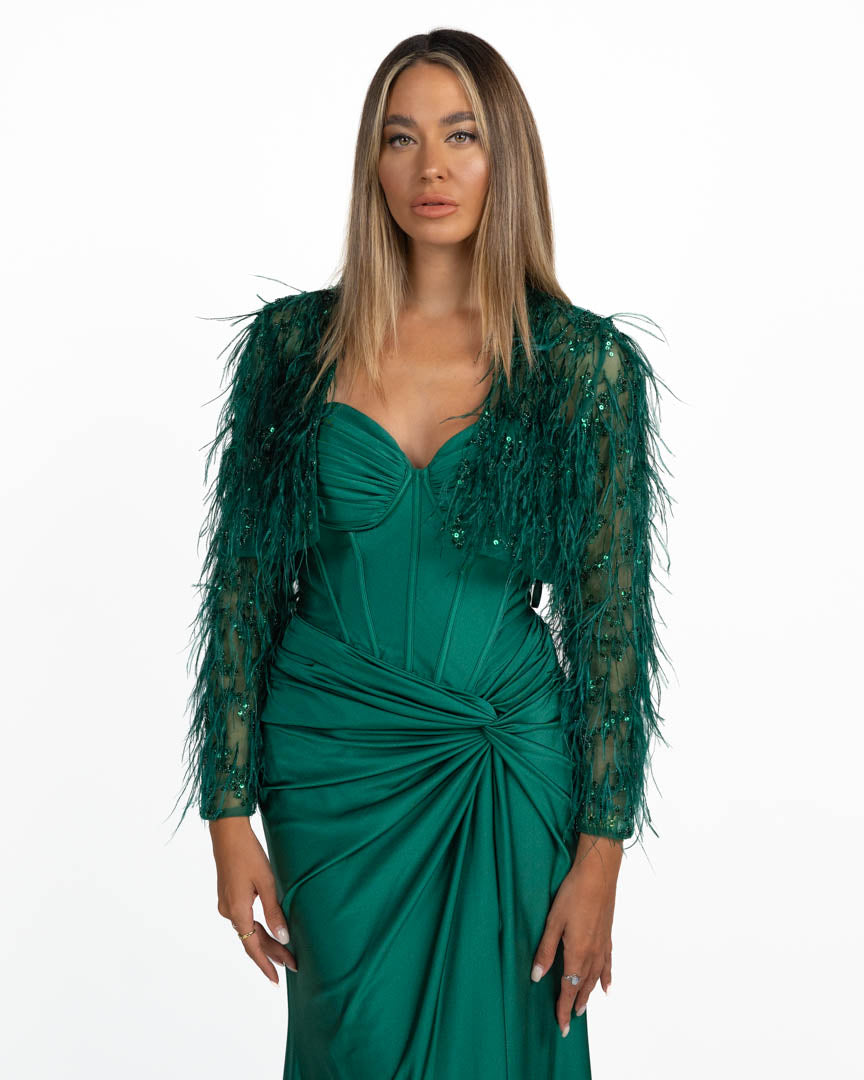 Giacchino Cropped Gioiello con Piume verde - Berti Mode Collection