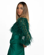 Giacchino Cropped Gioiello con Piume verde - Berti Mode Collection