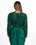 Giacchino Cropped Gioiello con Piume verde - Berti Mode Collection