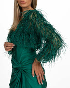 Giacchino Cropped Gioiello con Piume verde - Berti Mode Collection