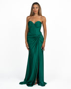 Abito Lungo con Corsetto e Nodo Drappeggiato verde smeraldo - Berti Mode Collection