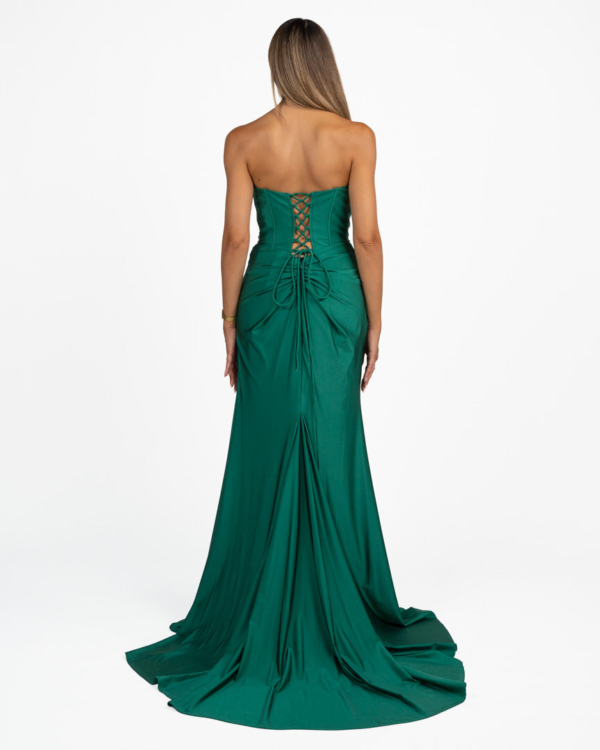 Abito Lungo con Corsetto e Nodo Drappeggiato verde smeraldo - Berti Mode Collection