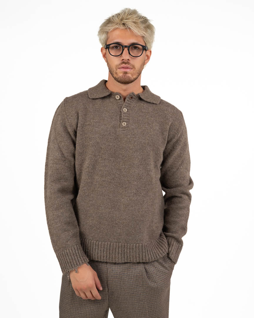 Maglia Polo in Maglia  Marrone Melange - I'M Brian